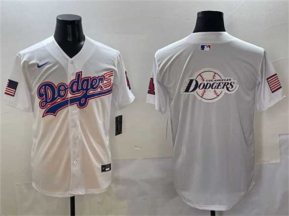Men%27s Los Angeles Dodgers Team Big Logo White With American Flag Patch Limited Stitched Jersey->miami marlins->MLB Jersey